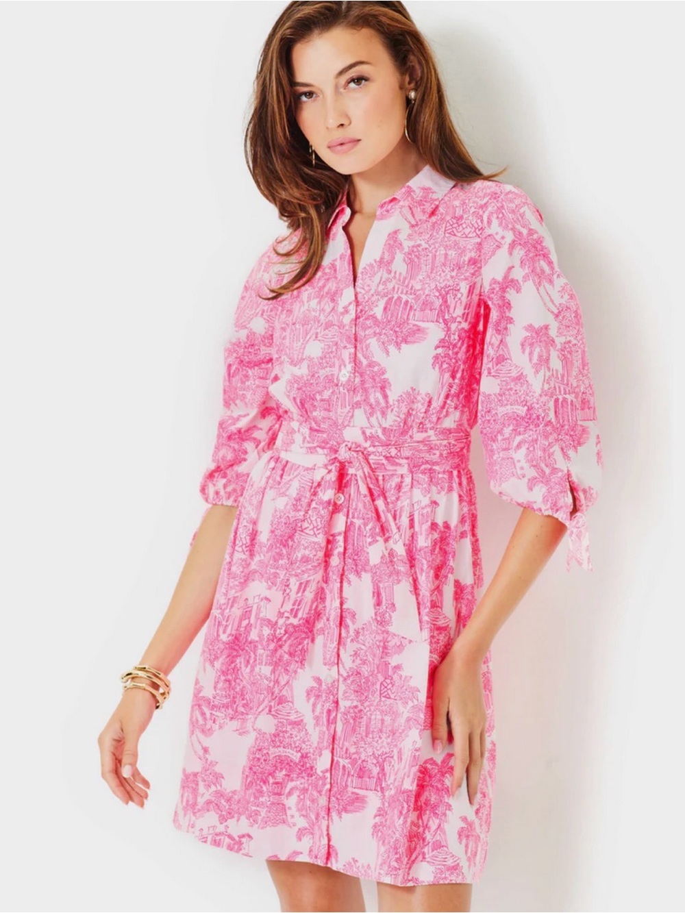 NWT Lilly Pulitzer Pink Anniversary Toile Print Tie Waist Palm Beach Dress sz 6